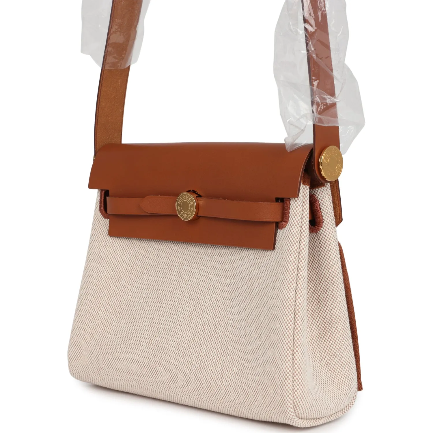 Hermes Herbag Zip 20 Mini Ecru and Beige Toile H Canvas and Fauve Vache Hunter Gold Hardware