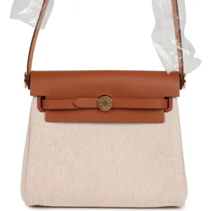 Hermes Herbag Zip 20 Mini Ecru and Beige Toile H Canvas and Fauve Vache Hunter Gold Hardware