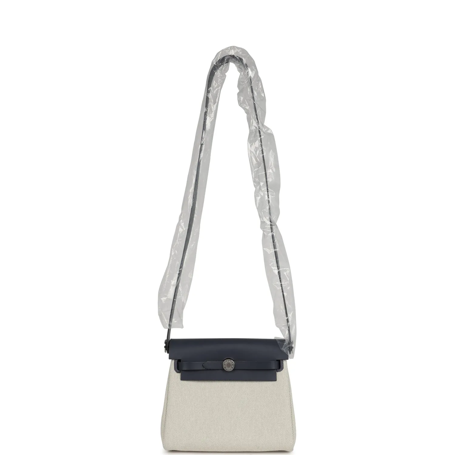 Hermes Herbag Zip 20 Mini Ecru and Bleu Glacier Toile H Canvas and Ardoise Vache Hunter Palladium Hardware