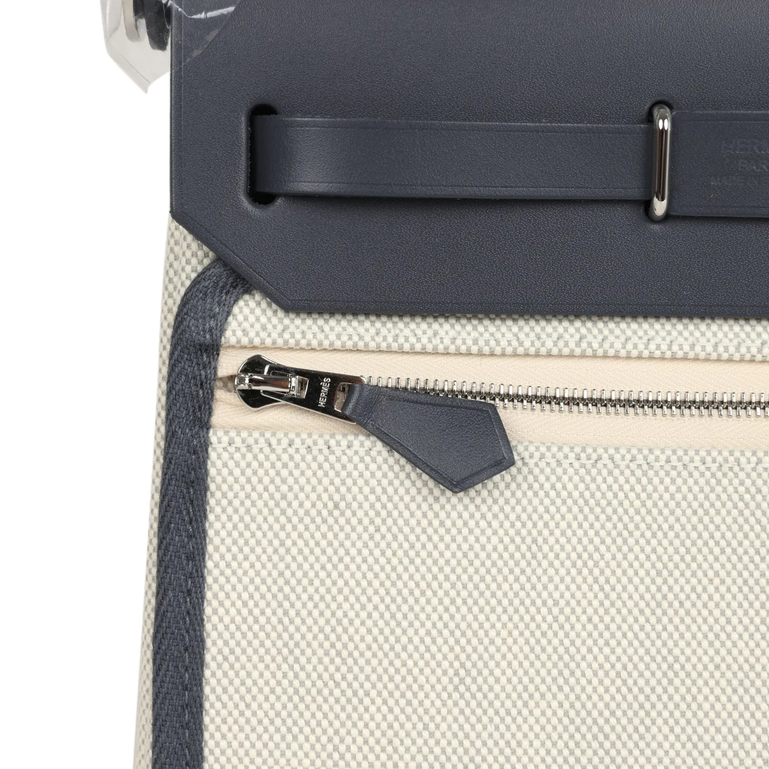 Hermes Herbag Zip 20 Mini Ecru and Bleu Glacier Toile H Canvas and Ardoise Vache Hunter Palladium Hardware