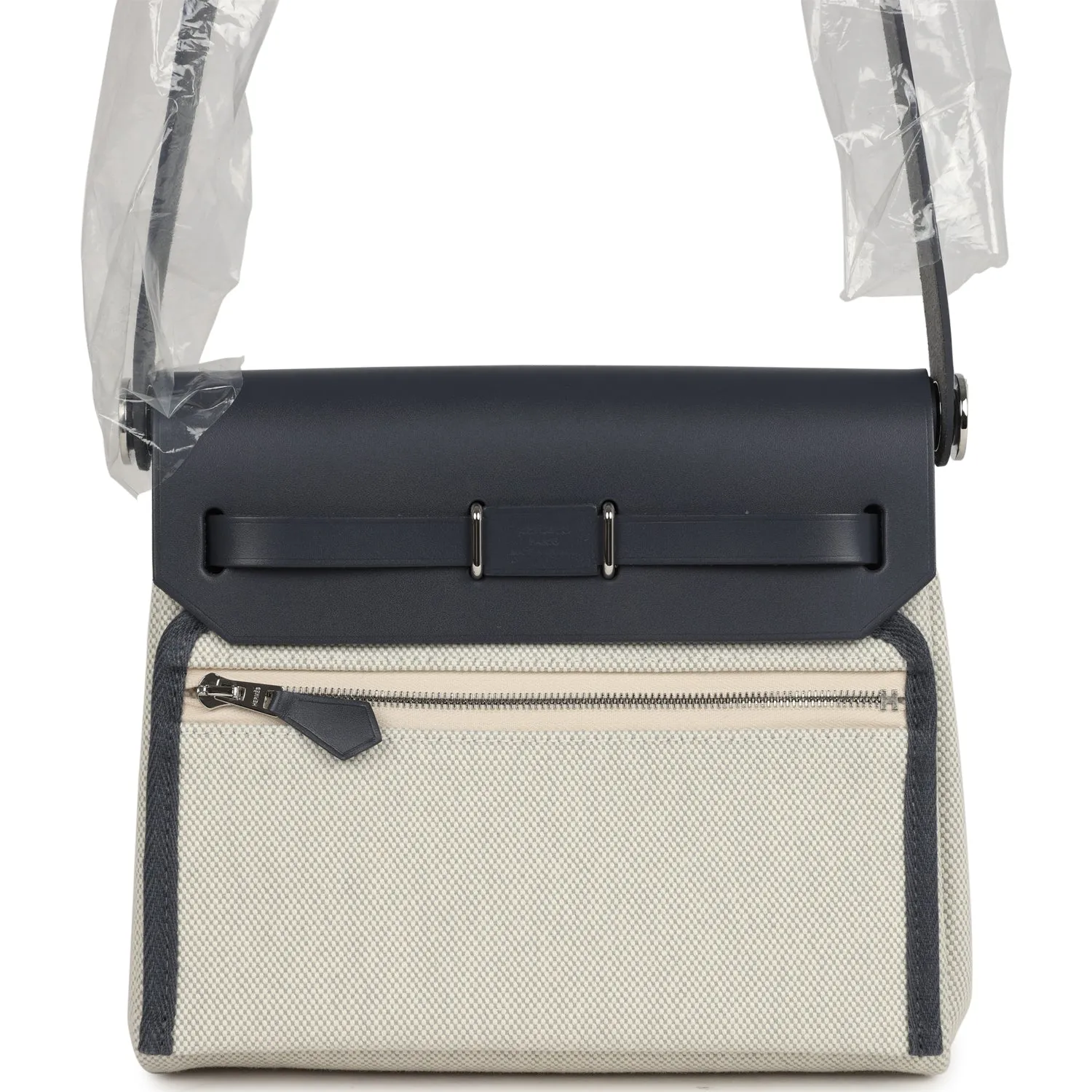 Hermes Herbag Zip 20 Mini Ecru and Bleu Glacier Toile H Canvas and Ardoise Vache Hunter Palladium Hardware