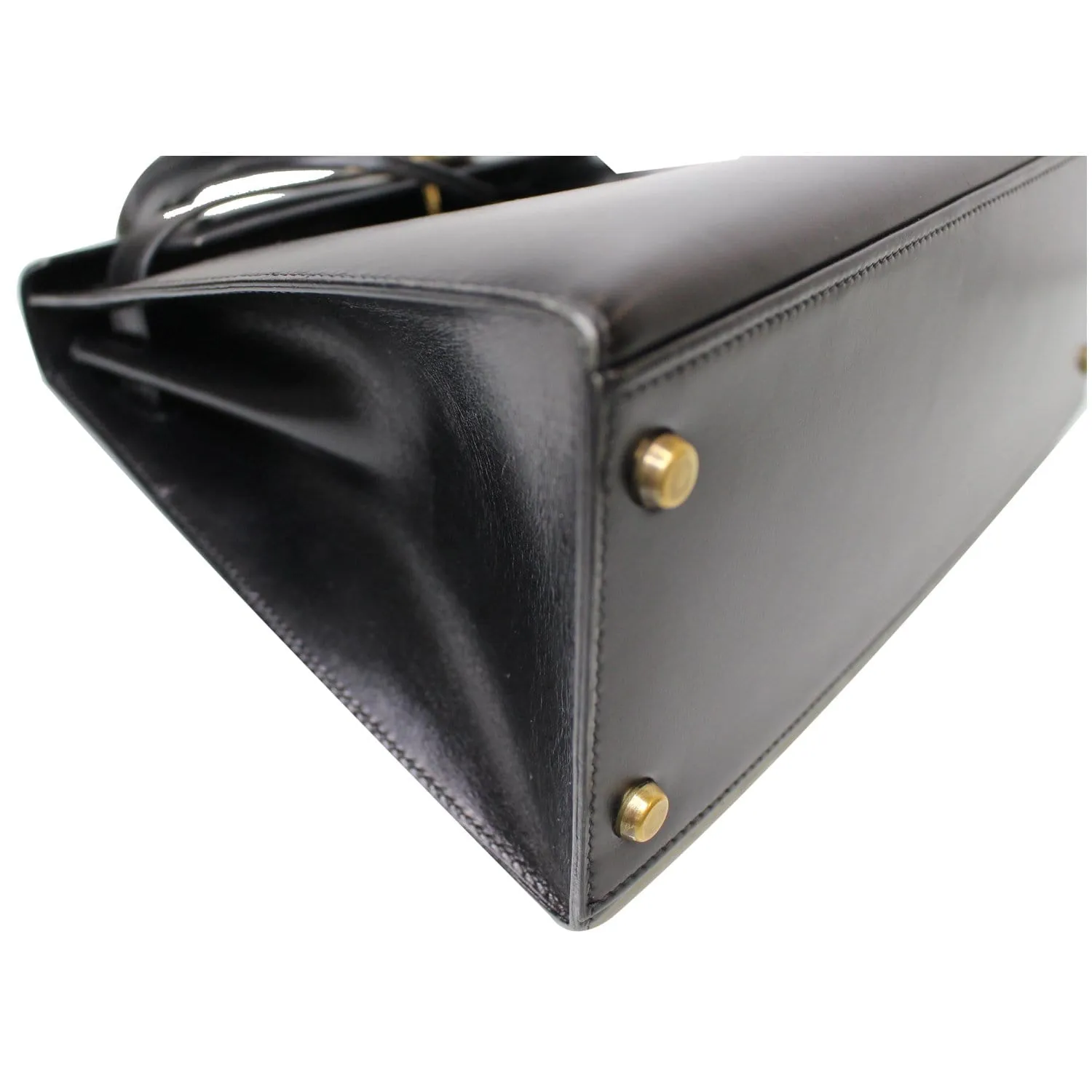 HERMES Kelly Sellier 28 Box Leather Satchel Bag Black