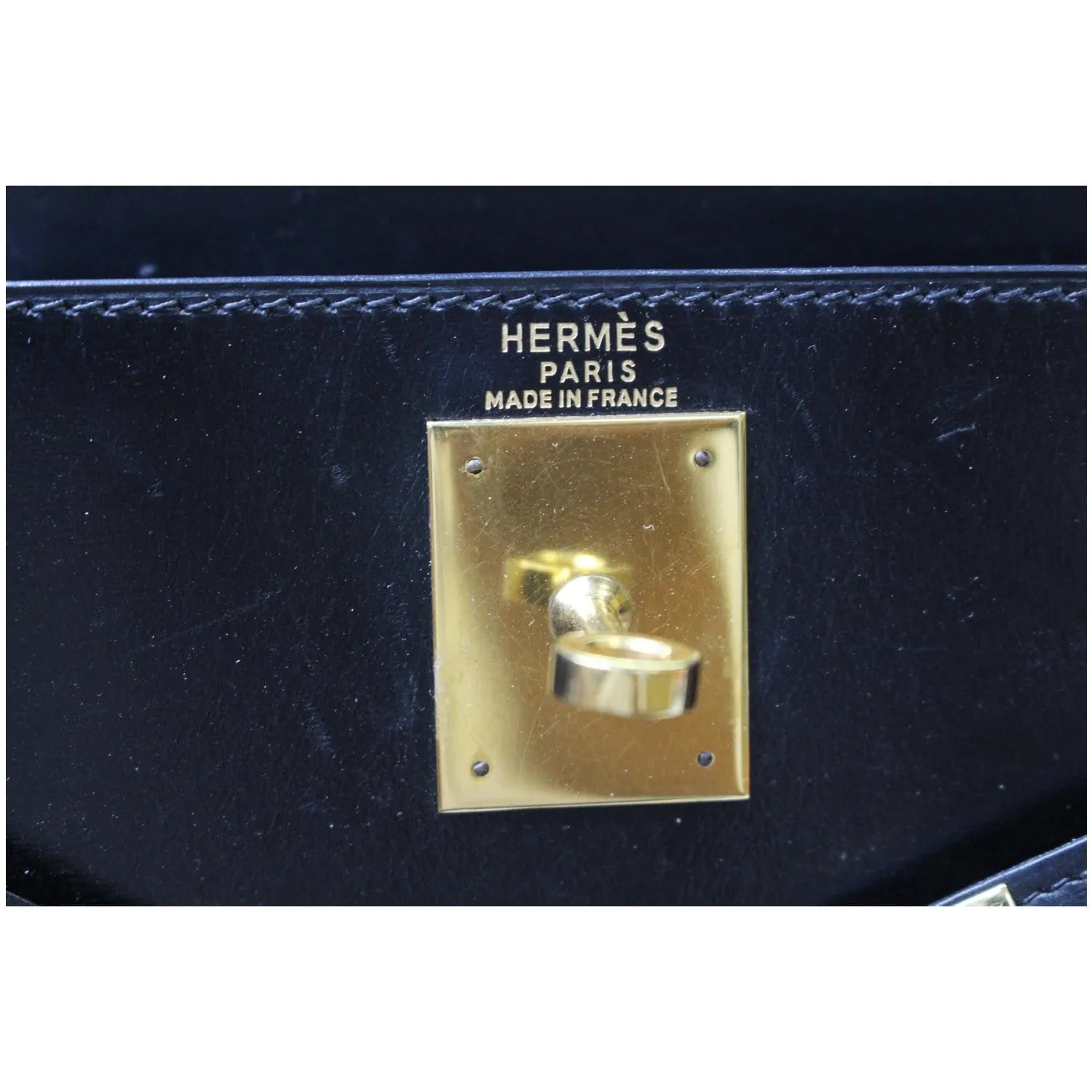 HERMES Kelly Sellier 28 Box Leather Satchel Bag Black