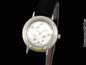 Hermes Meteore Stainless Steel & Solid 18K Gold Ladies Watch - Box & Pouch