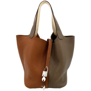 HERMES Picotin Lock 22 Taurillon Clemence Leather Satchel Bag Bicolor