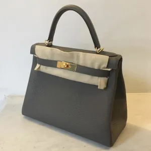 Hermès Kelly 28 Gris Etain Togo Gold Hardware GHW