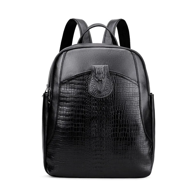 High Quality Fashion Black Genuine Leather Women Backpacks For Girl Real Skin Female Lady Travel Bags M6635