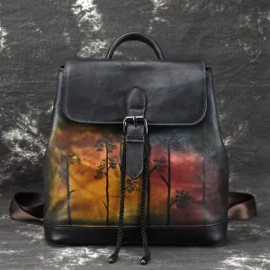 High Quality Genuine Leather Women Backpack Brush Color Bags Knapsack Travel Bag Female Retro Real Cowhide Daypack Rucksack