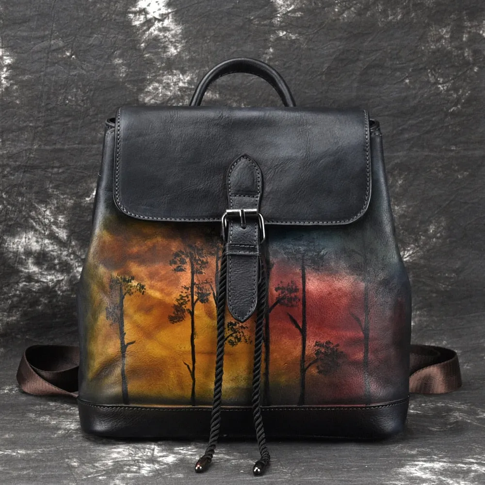 High Quality Genuine Leather Women Backpack Brush Color Bags Knapsack Travel Bag Female Retro Real Cowhide Daypack Rucksack