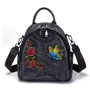 High Quality Genuine Leather Women Backpack Single Shoulder Bag Embossing Knapsack Travel Bag National Skin Daypack Rucksack