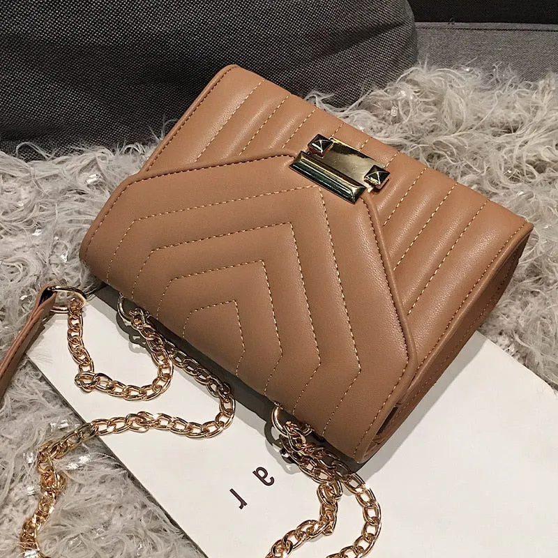 High Quality PU Leather Designer Handbag With Lock Chain