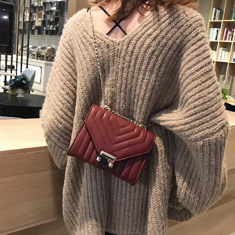 High Quality PU Leather Designer Handbag With Lock Chain
