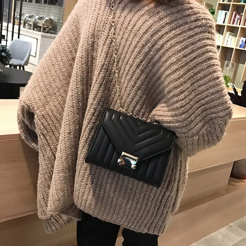 High Quality PU Leather Designer Handbag With Lock Chain