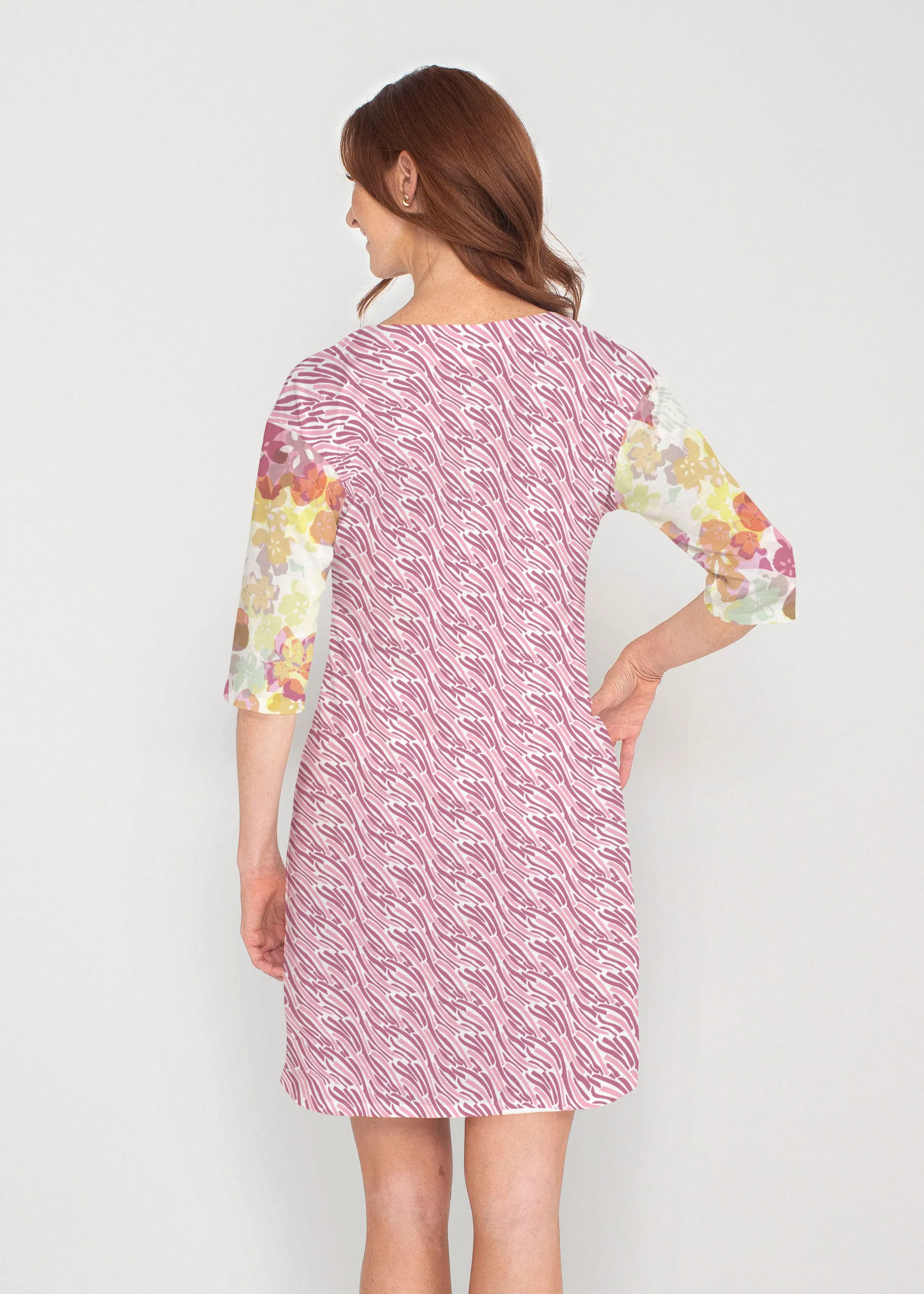 Hollyhocks (8070) ~ Drop Shoulder 3/4 Sleeve V-Neck Dress