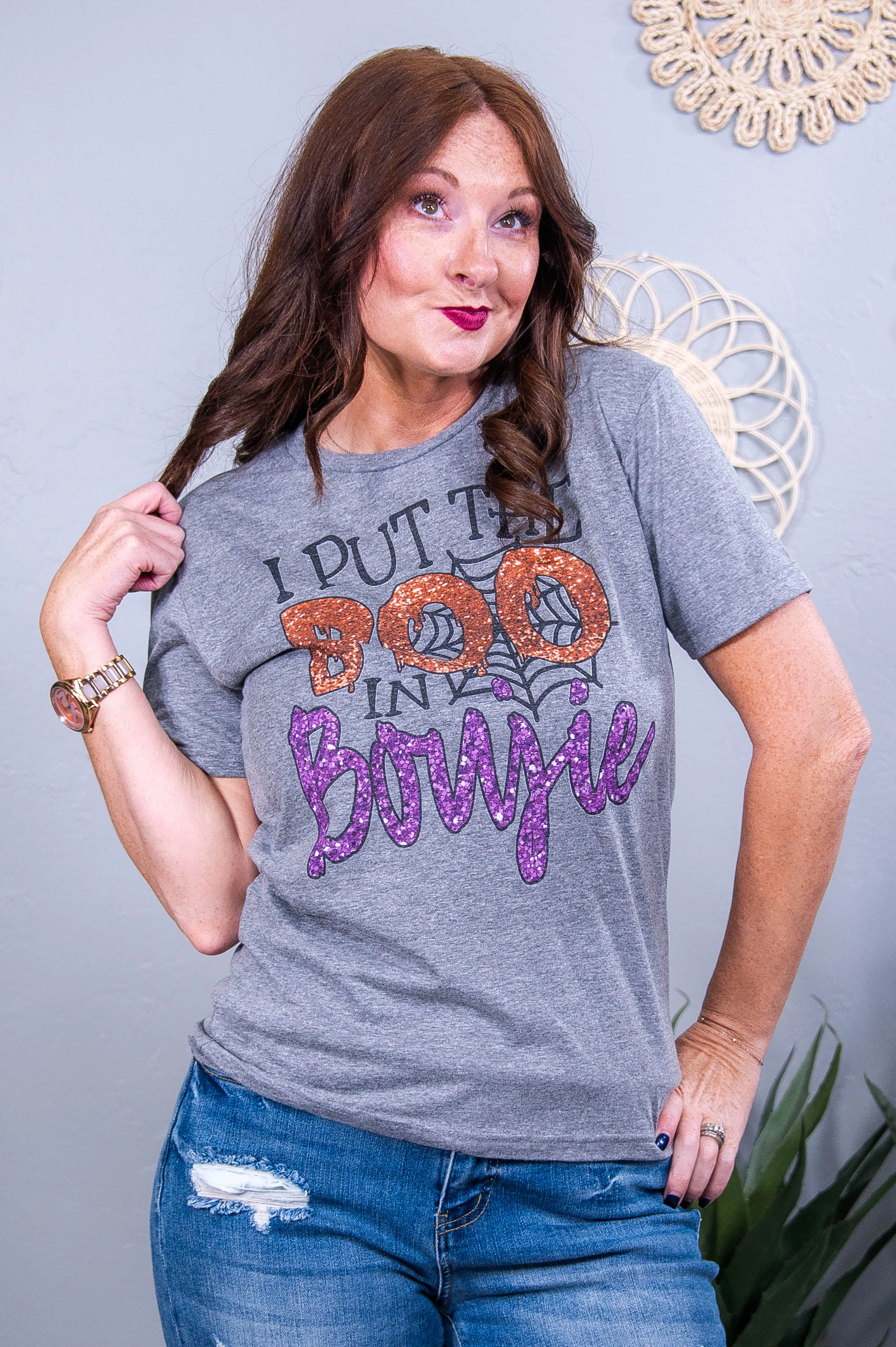 I Put The Boo In Boujie Premium Heather Gray Graphic Tee - A3621PHG