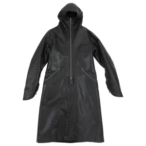 Inaisce Black Coated Canvas Long Hooded Zip Coat - L