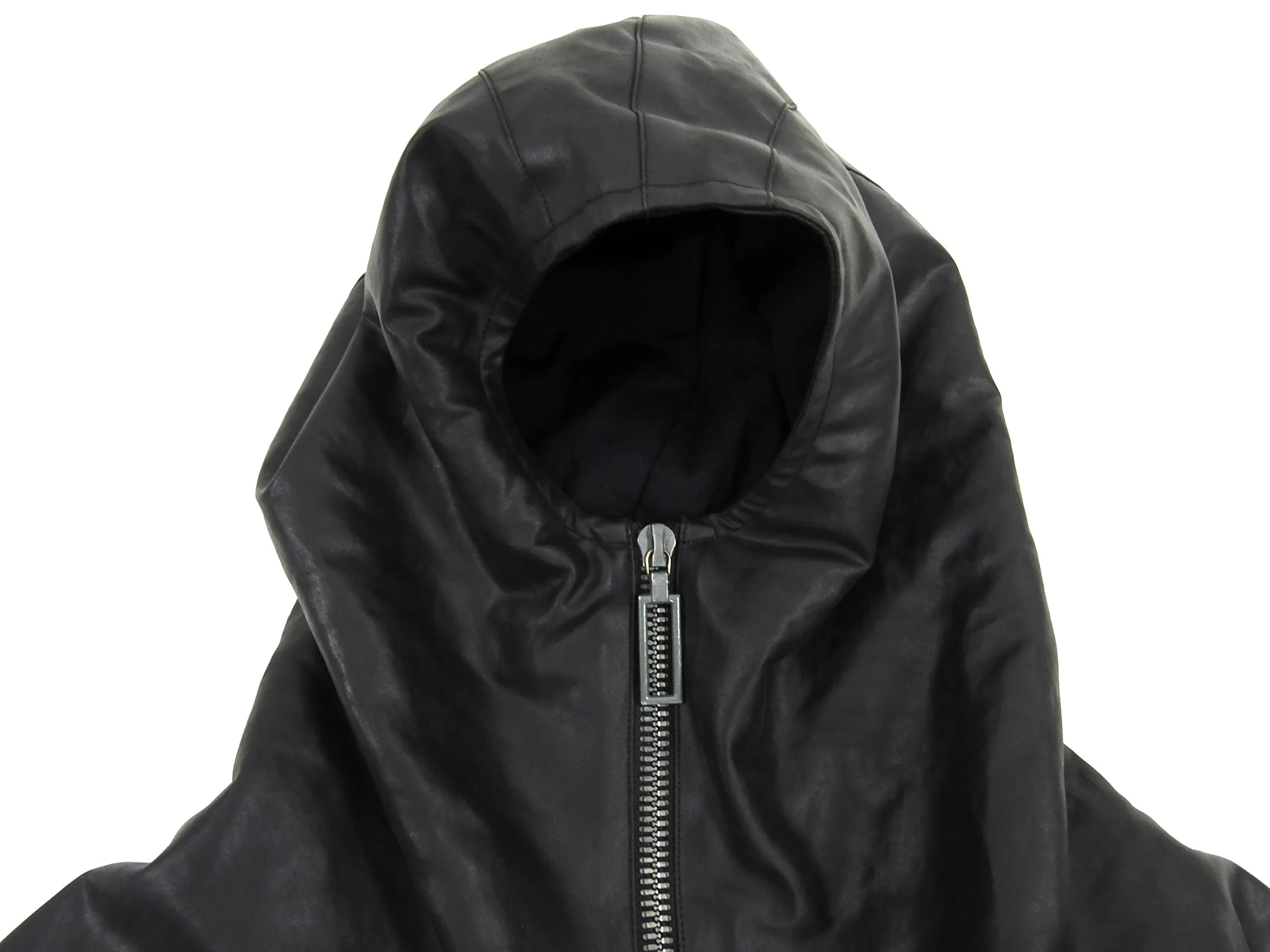 Inaisce Black Coated Canvas Long Hooded Zip Coat - L