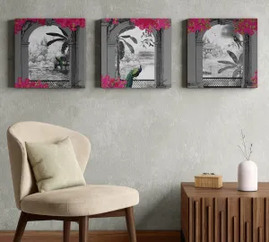 India Circus by Krsnaa Mehta Royal Hues Canvas Wall Art | Wall Canvas Paintings Poster for Home Decoration Living Room Bedroom Hotel Office | Set of 3 | Size 16 Inch x 16 Inch