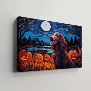 Irish Setters Dog 01 Halloween With Pumpkin Oil Painting Van Goh Style, Wooden Canvas Prints Wall Art Painting , Canvas 3d Art