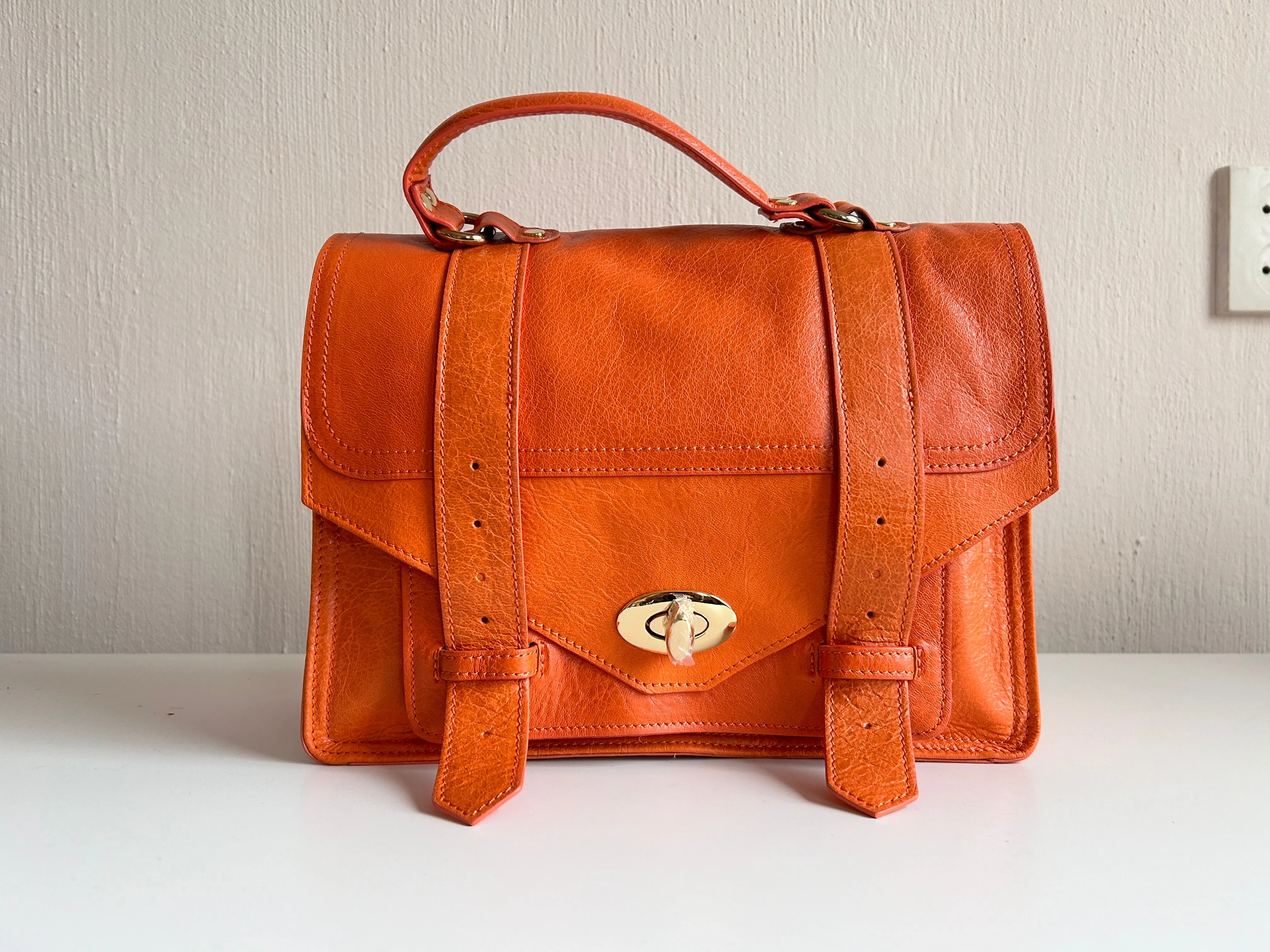 Italian leather organizer handbag