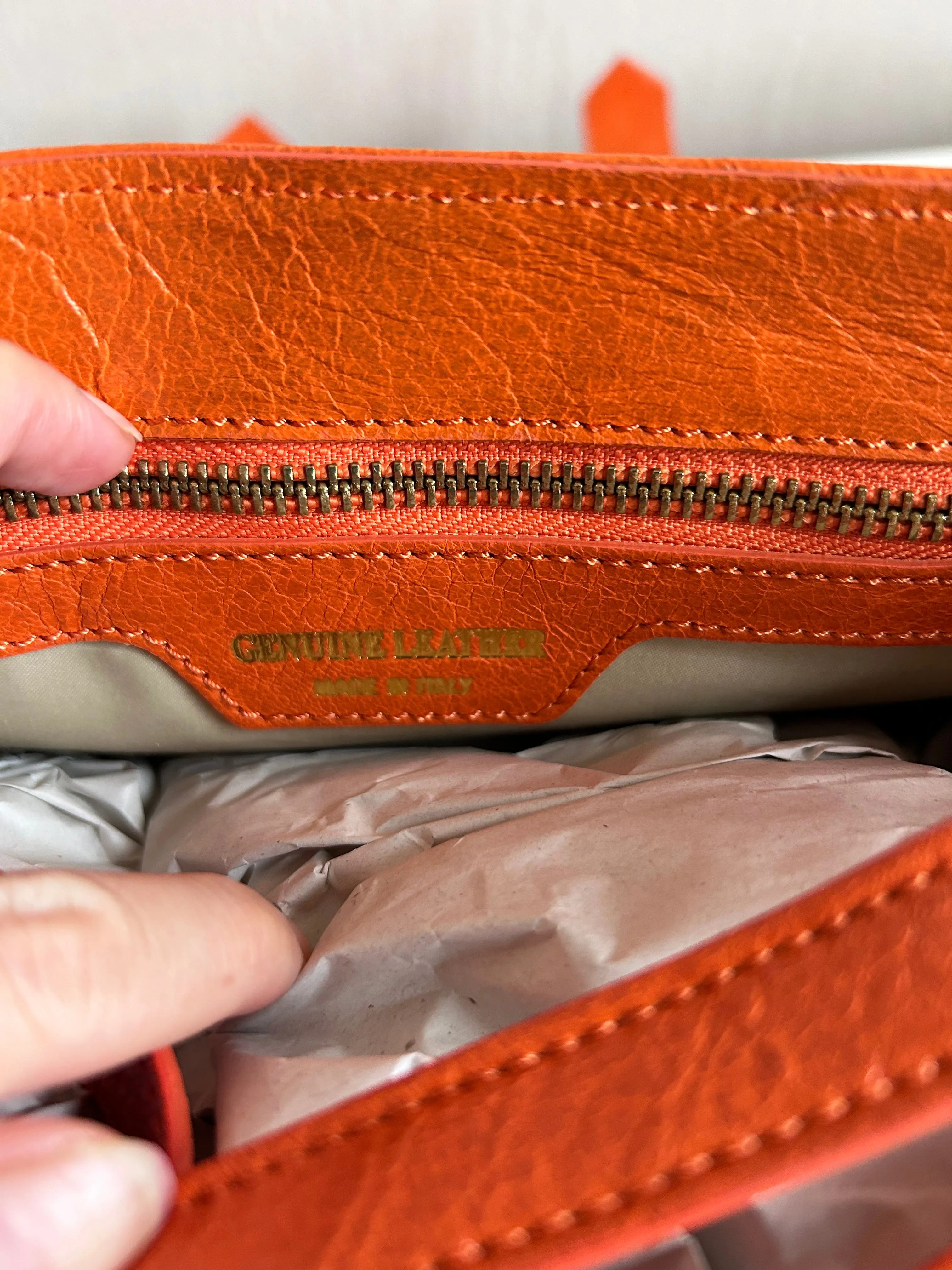 Italian leather organizer handbag