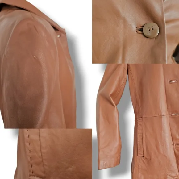 Juliet Michelle Tan 100% Genuine Leather Blazer Jacket
