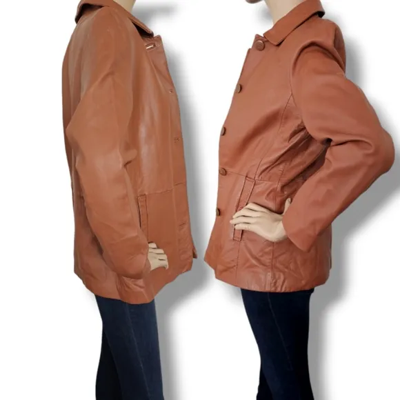 Juliet Michelle Tan 100% Genuine Leather Blazer Jacket