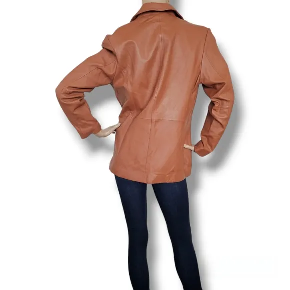 Juliet Michelle Tan 100% Genuine Leather Blazer Jacket