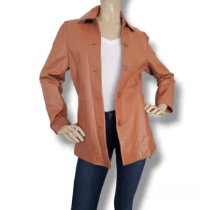 Juliet Michelle Tan 100% Genuine Leather Blazer Jacket