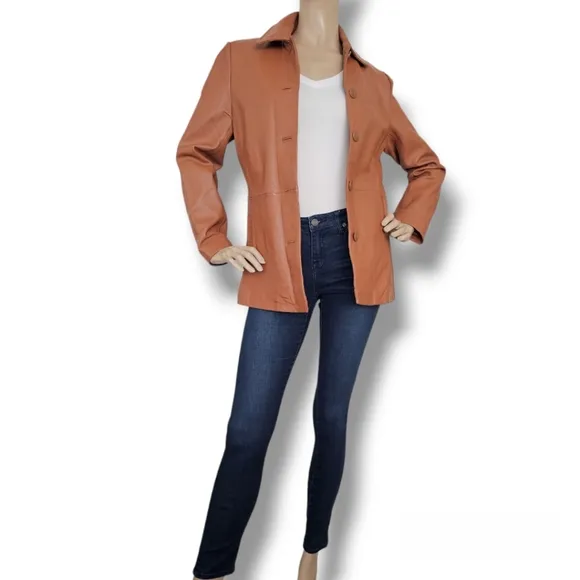 Juliet Michelle Tan 100% Genuine Leather Blazer Jacket