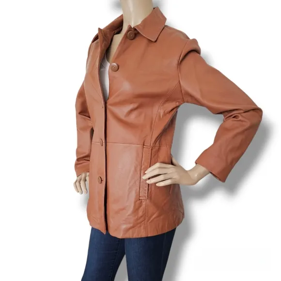 Juliet Michelle Tan 100% Genuine Leather Blazer Jacket