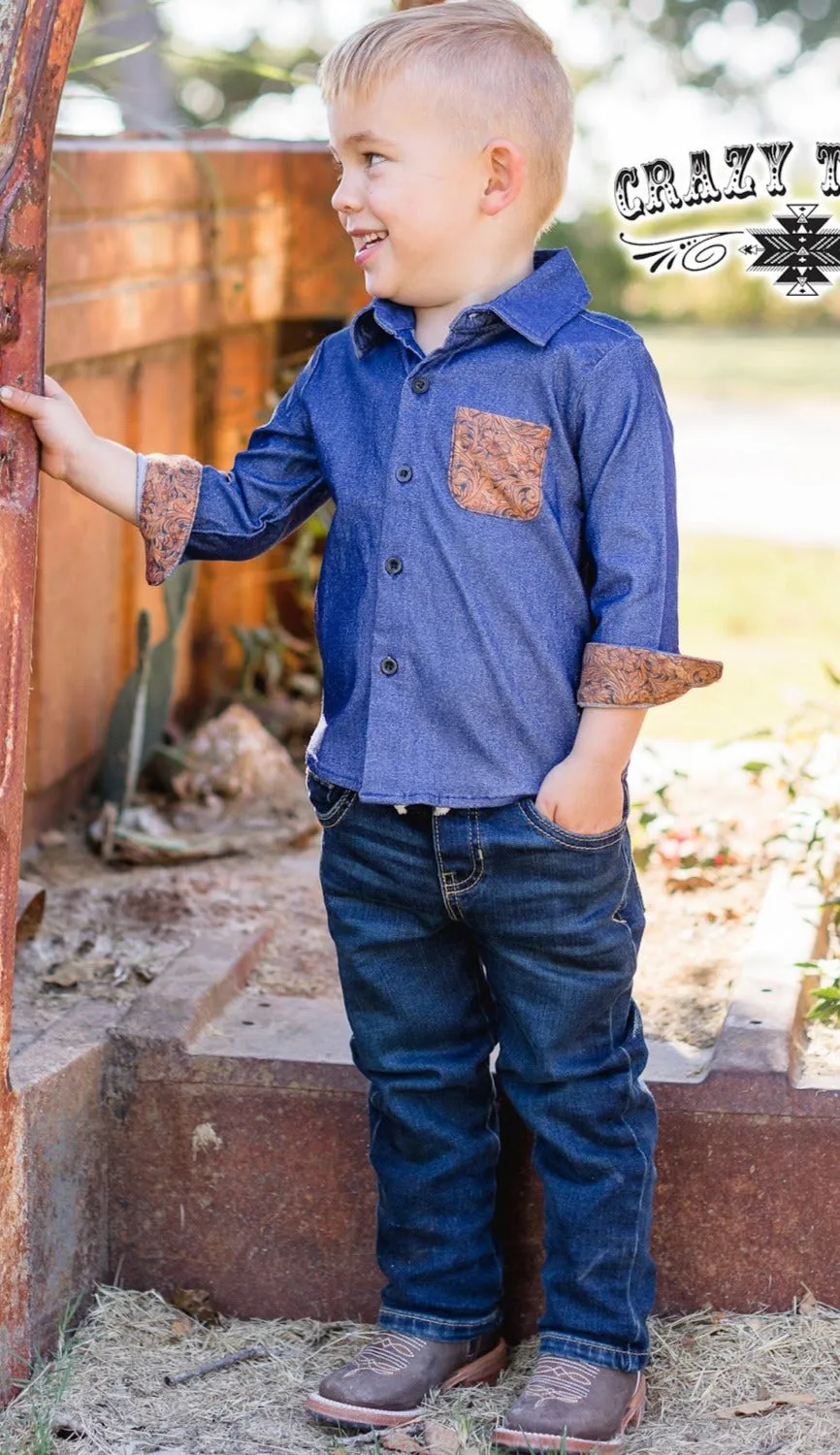 {KIDS} LEATHER LITTLE DENIM TOP