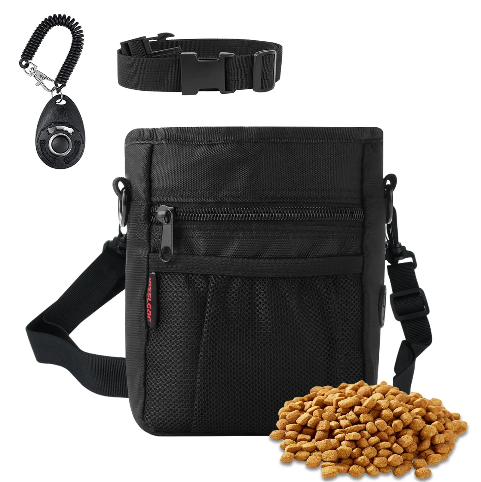 kissleaf Dog Treat Pouch with Magnetic Closure & Dog Clicker, Built-in Poop Bag Dispenser