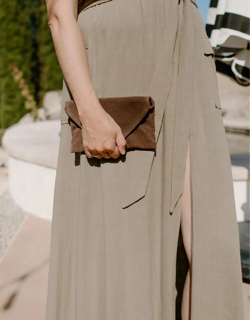 KJC Adrianna Suede Envelope Wallet In Chocolate
