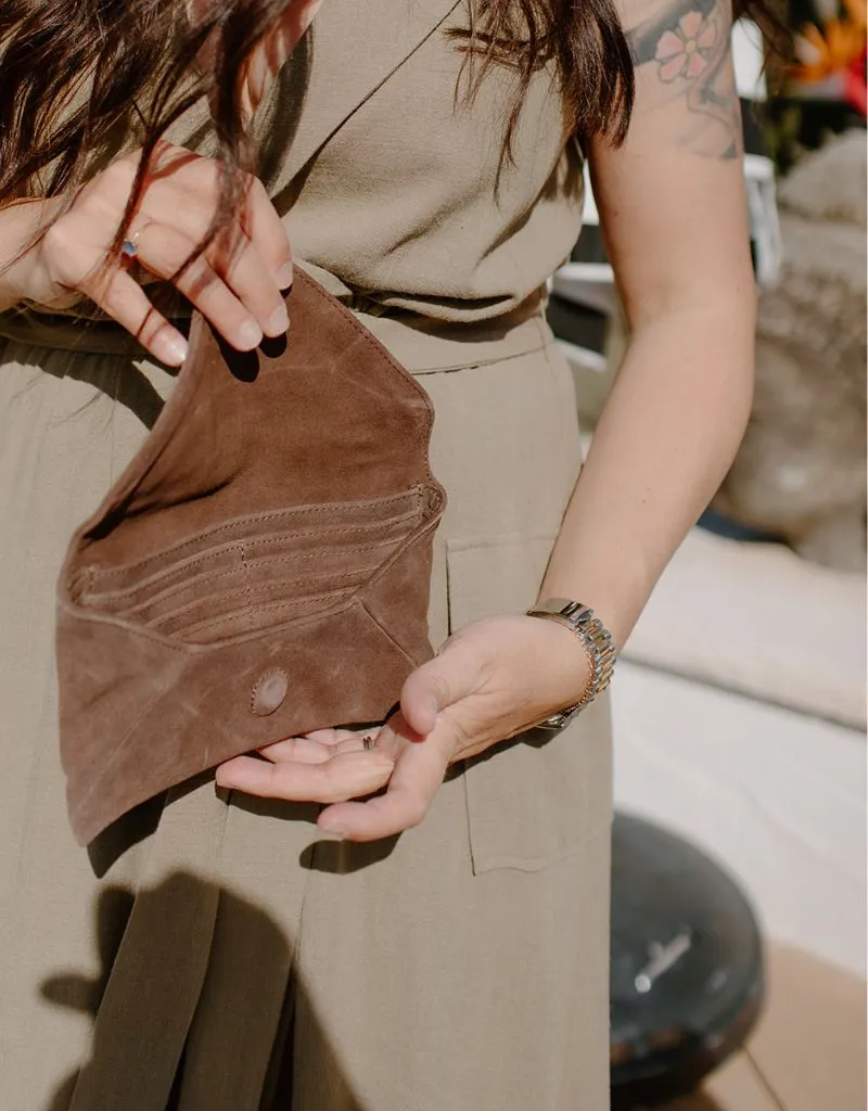 KJC Adrianna Suede Envelope Wallet In Chocolate