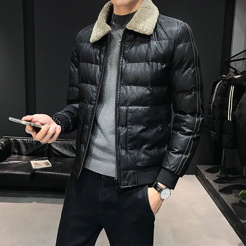 Lamb fur collar leather coat