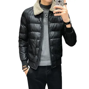 Lamb fur collar leather coat