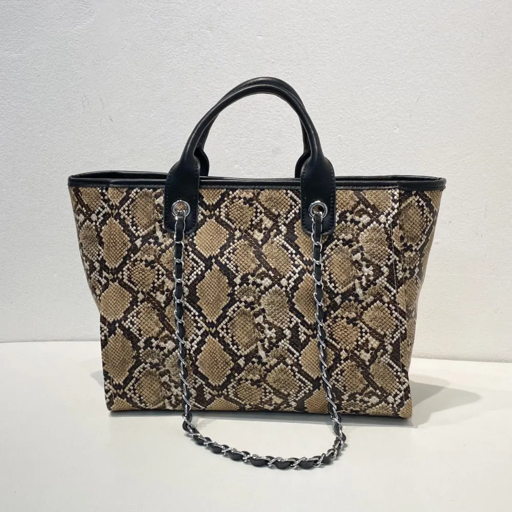 Large Capacity Snakeskin Shoulder Bag Genuine Leather