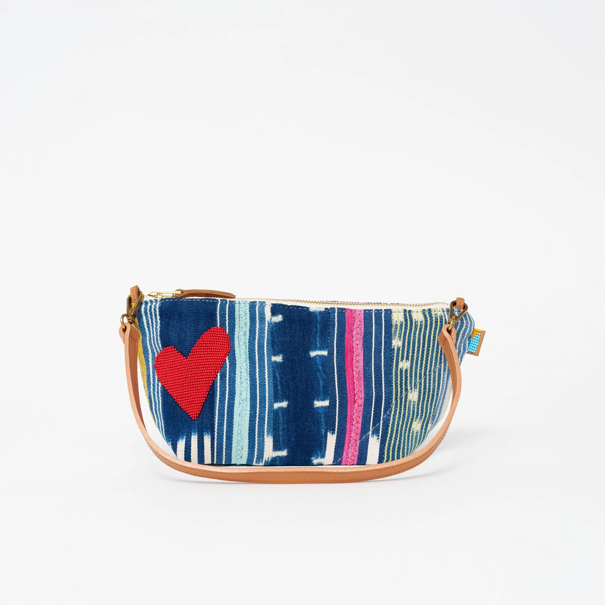 Large Convertible Pouch - African Baule Cloth with Beaded Red Heart