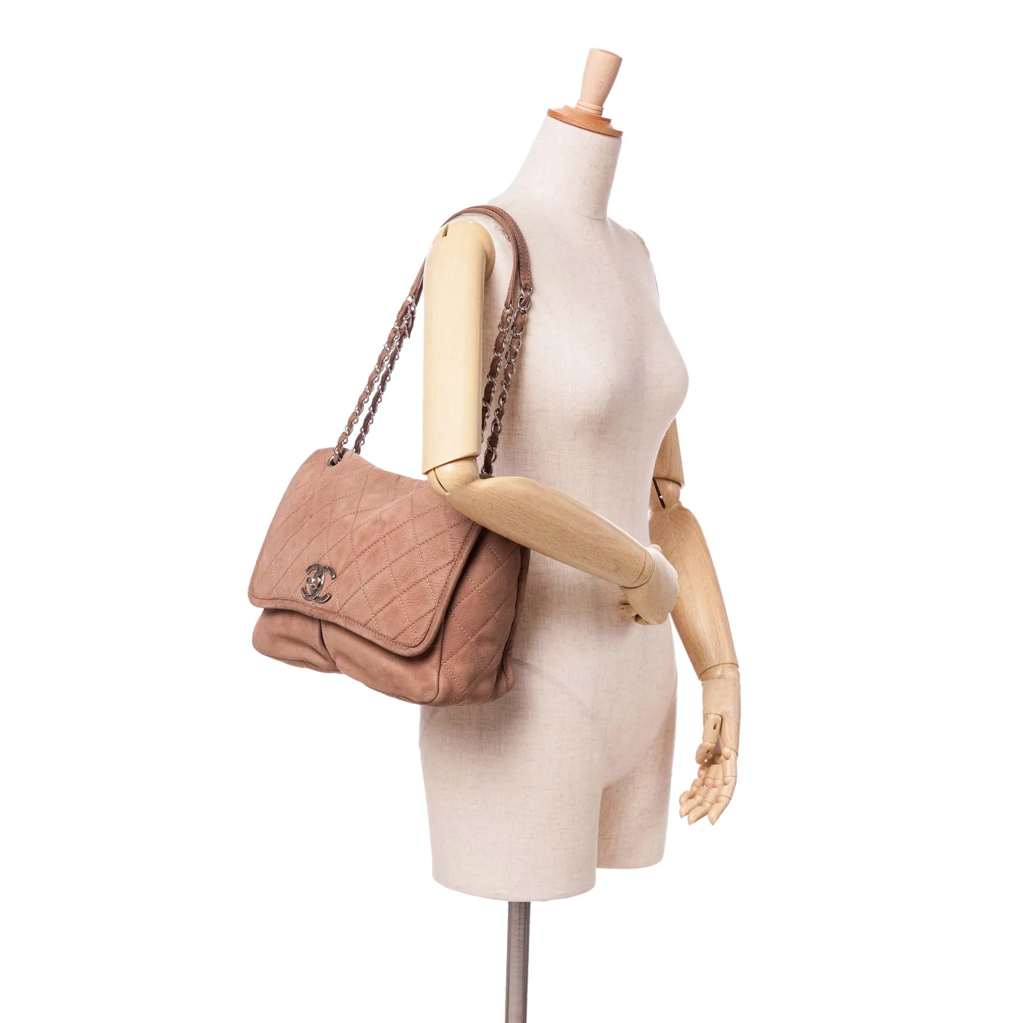 Large Quilted Nubuck Natural Beauty Split Pocket Flap