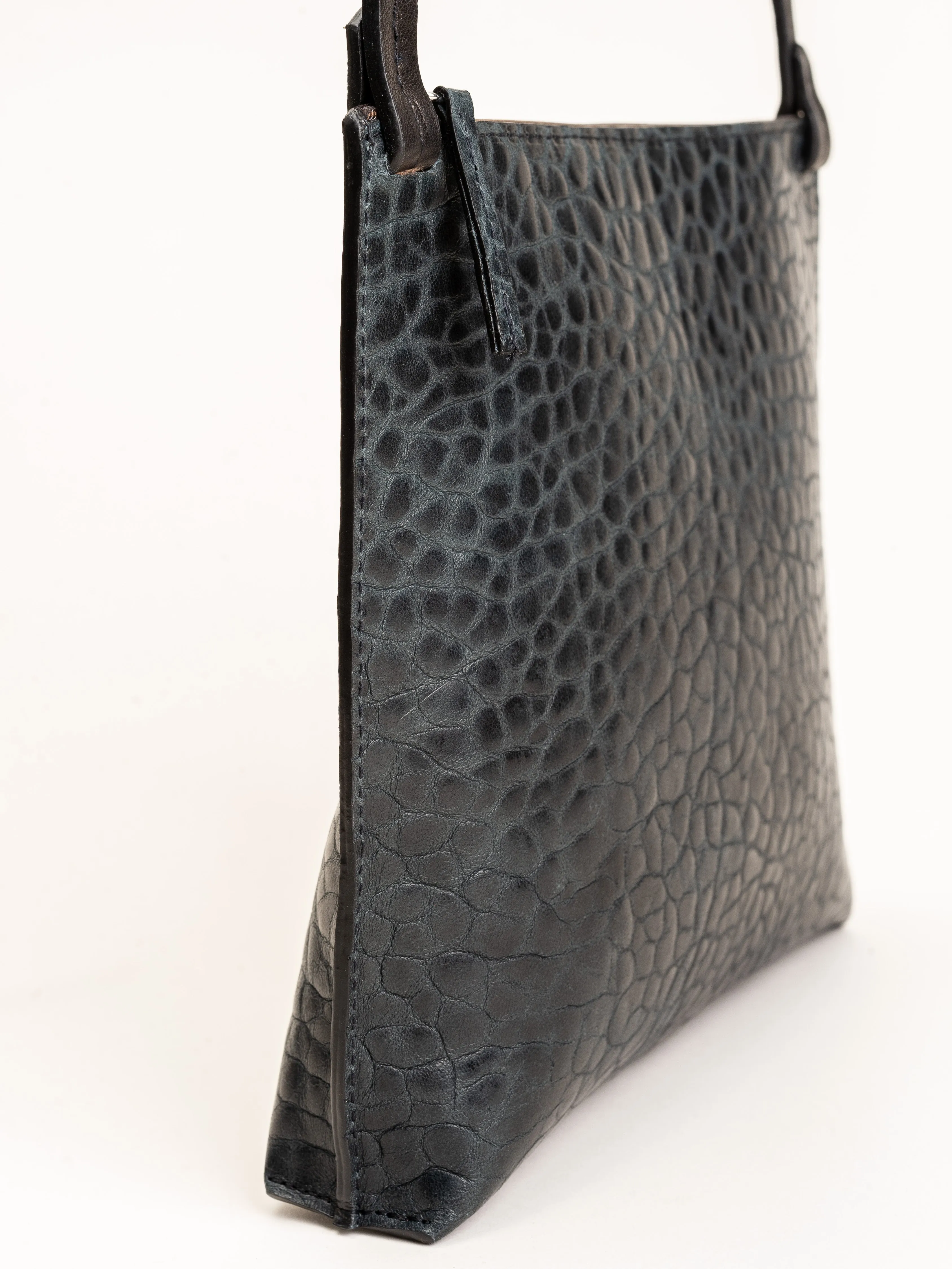 large strappy pouch - blue sheepskin