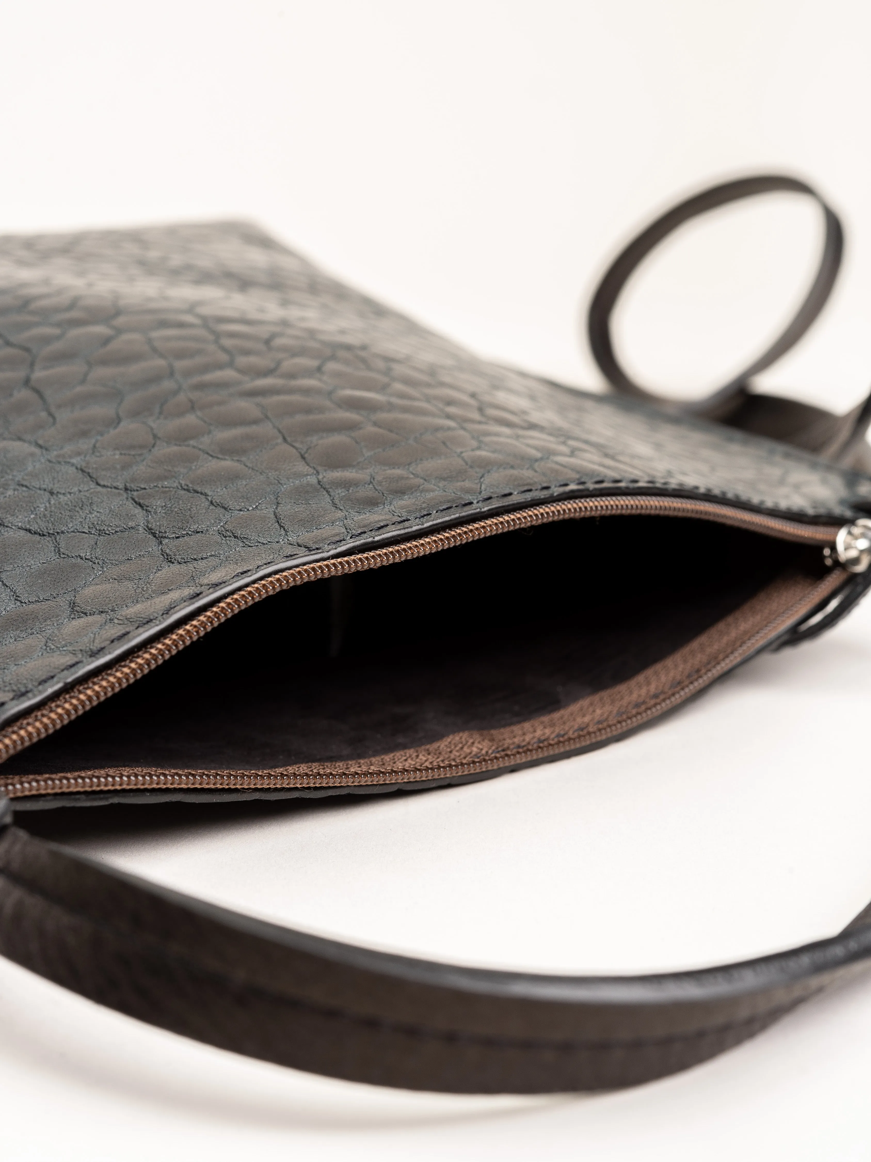 large strappy pouch - blue sheepskin