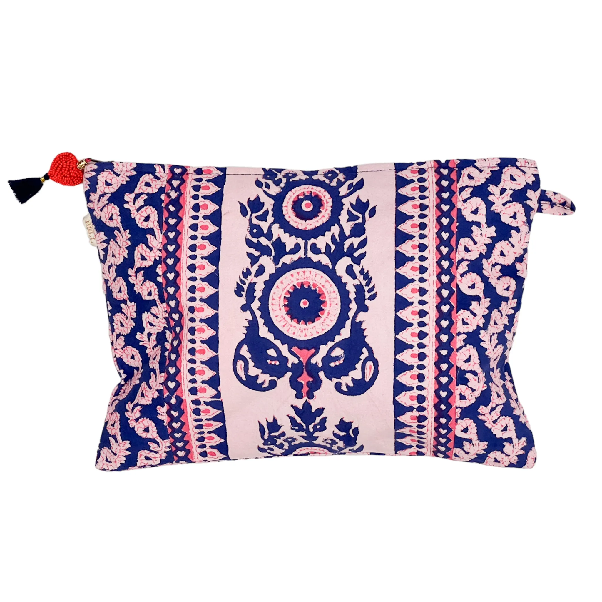 Large Zipper Pouch With Beaded Tassel
