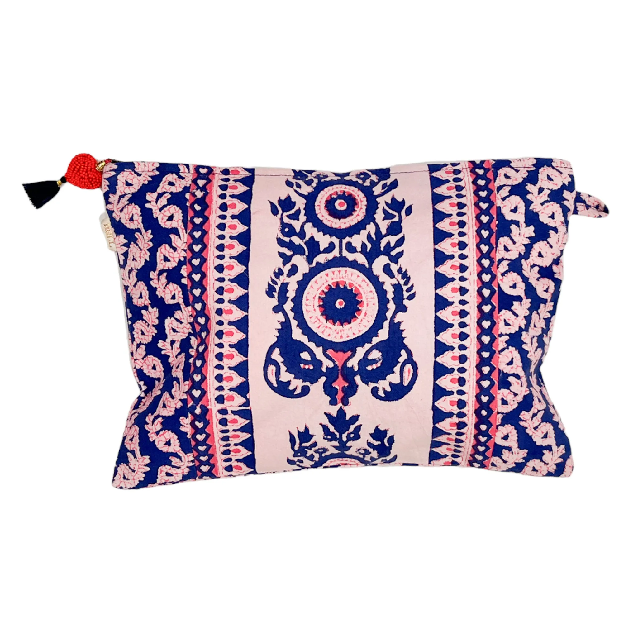Large Zipper Pouch With Beaded Tassel