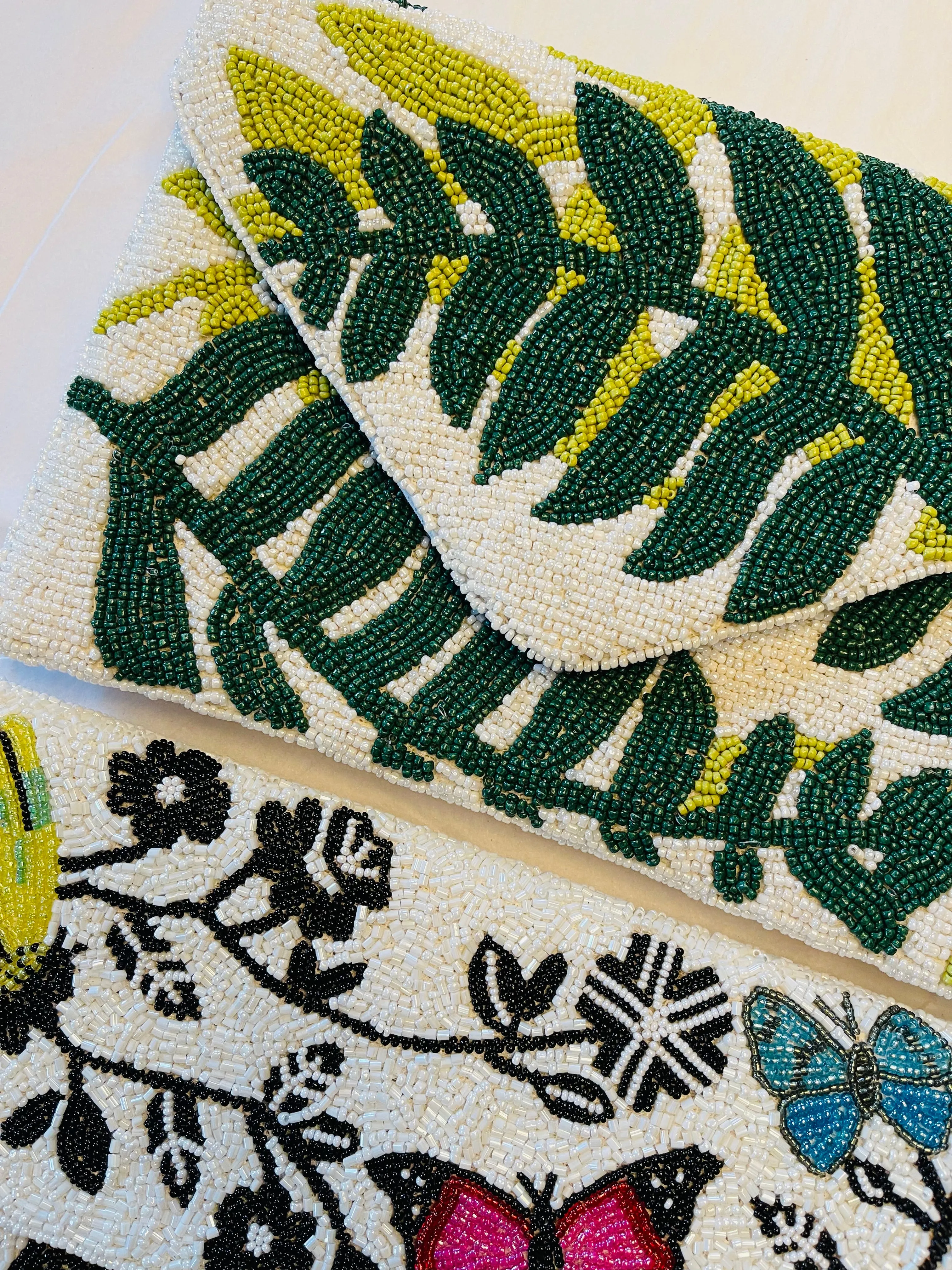 Leaf Pattern Handmade Beaded Clutch