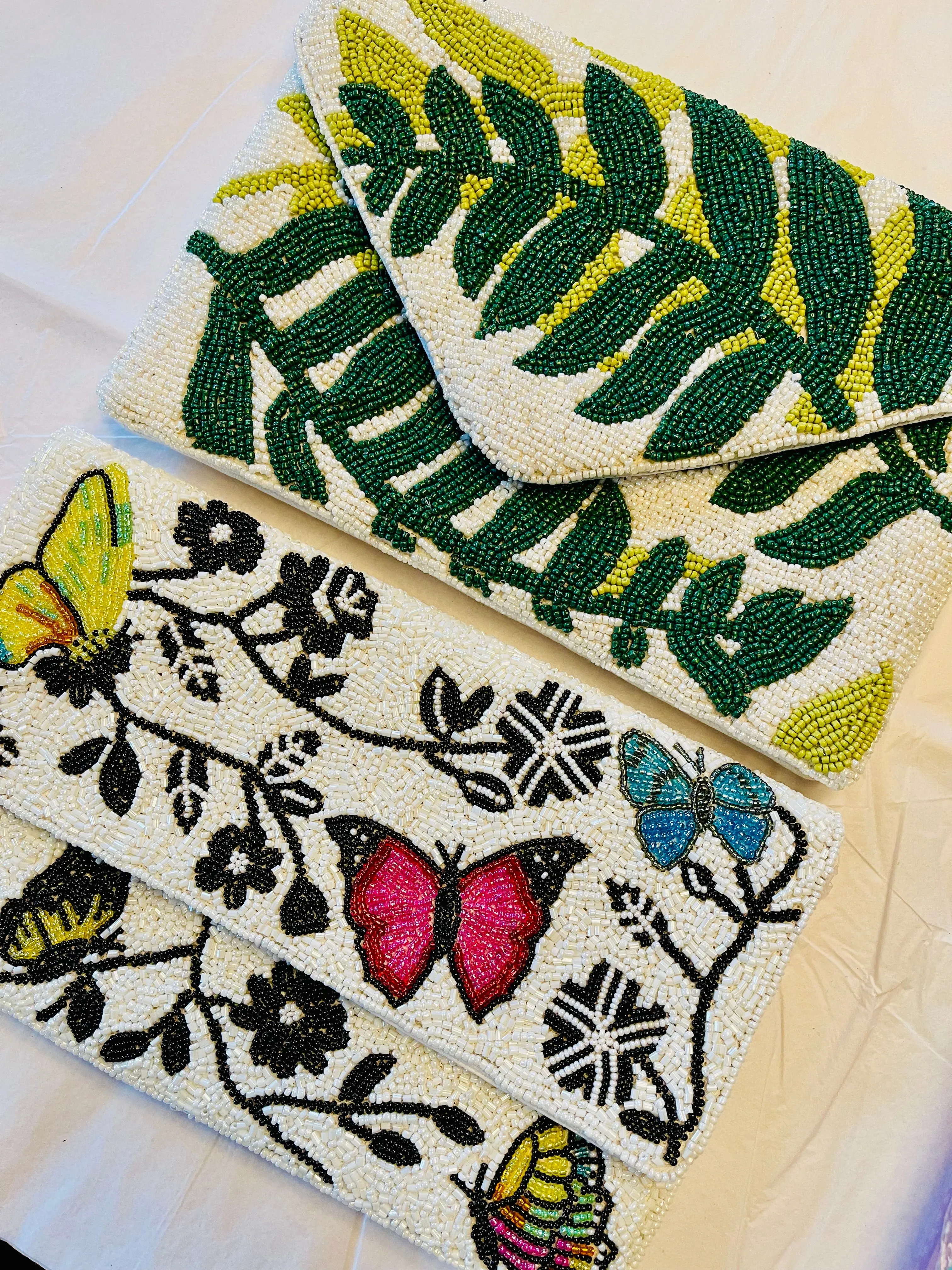 Leaf Pattern Handmade Beaded Clutch