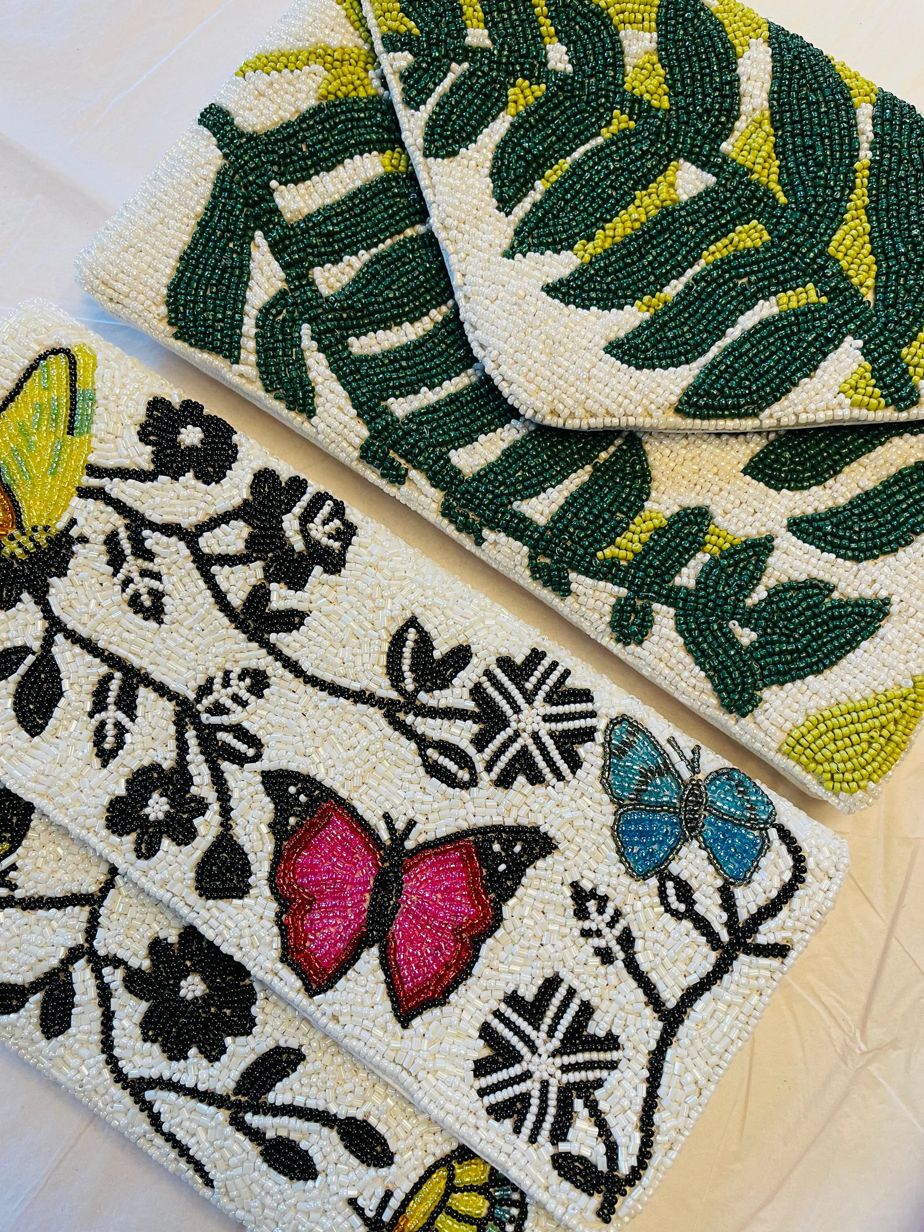 Leaf Pattern Handmade Beaded Clutch