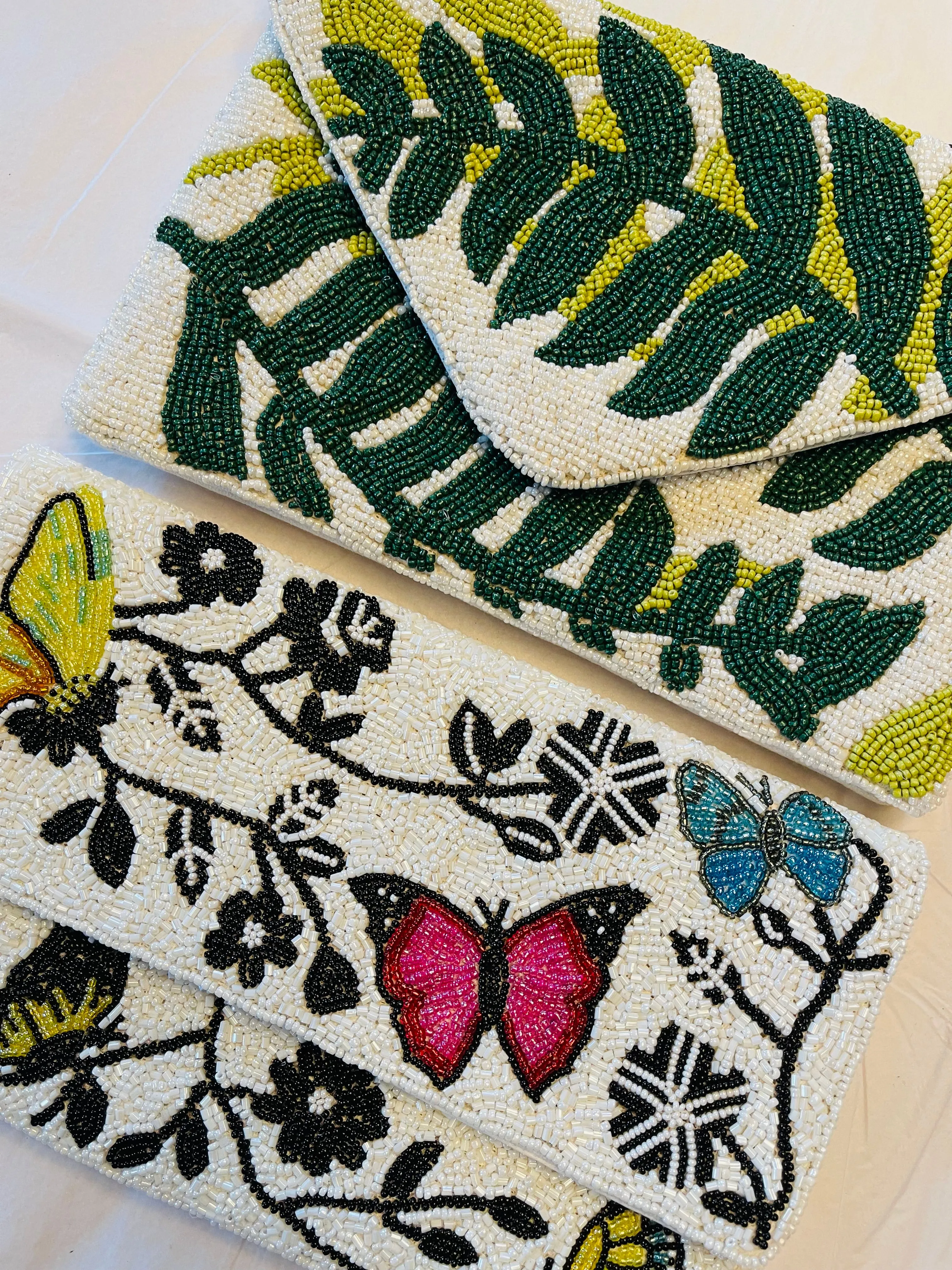 Leaf Pattern Handmade Beaded Clutch