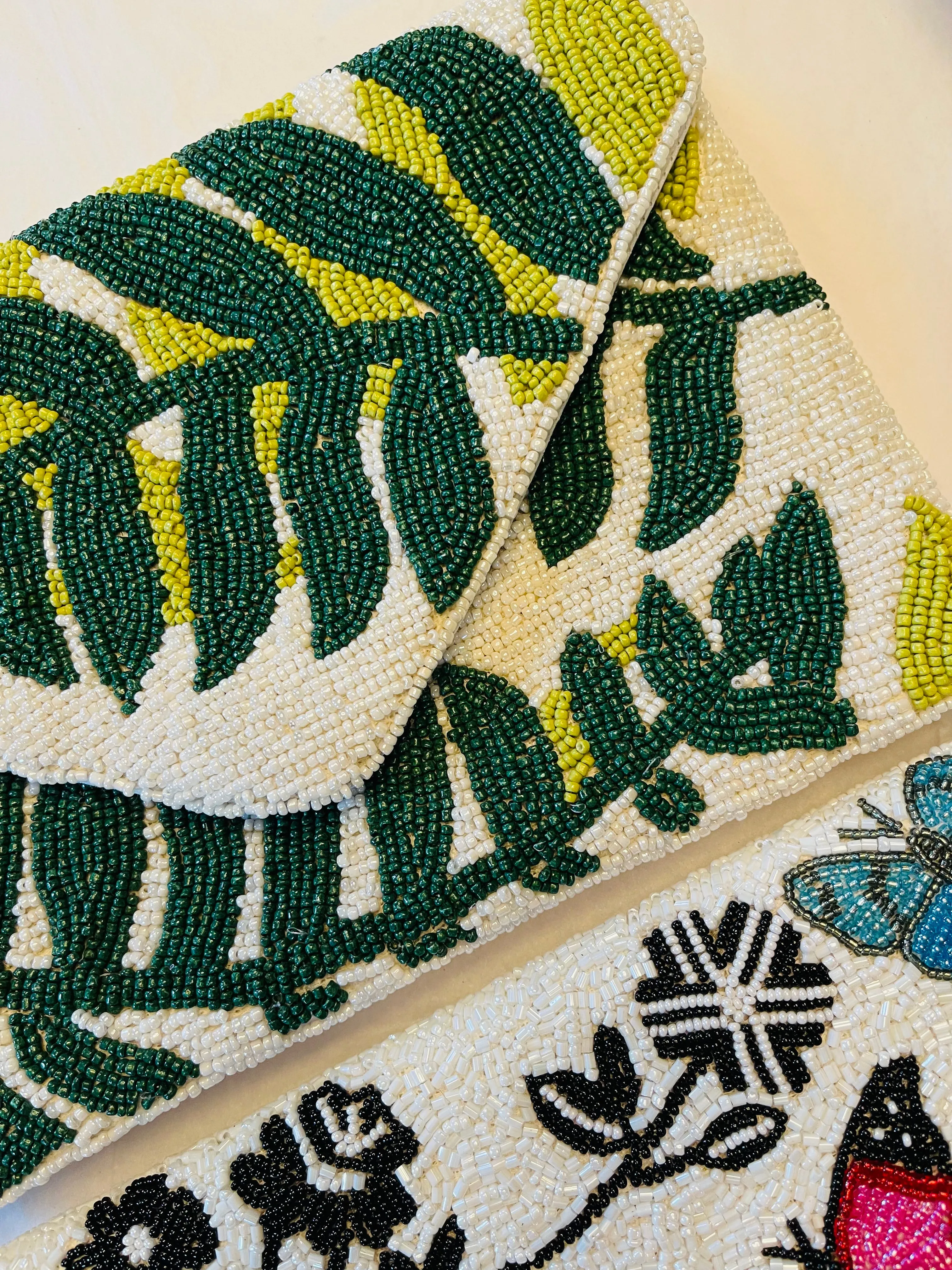 Leaf Pattern Handmade Beaded Clutch