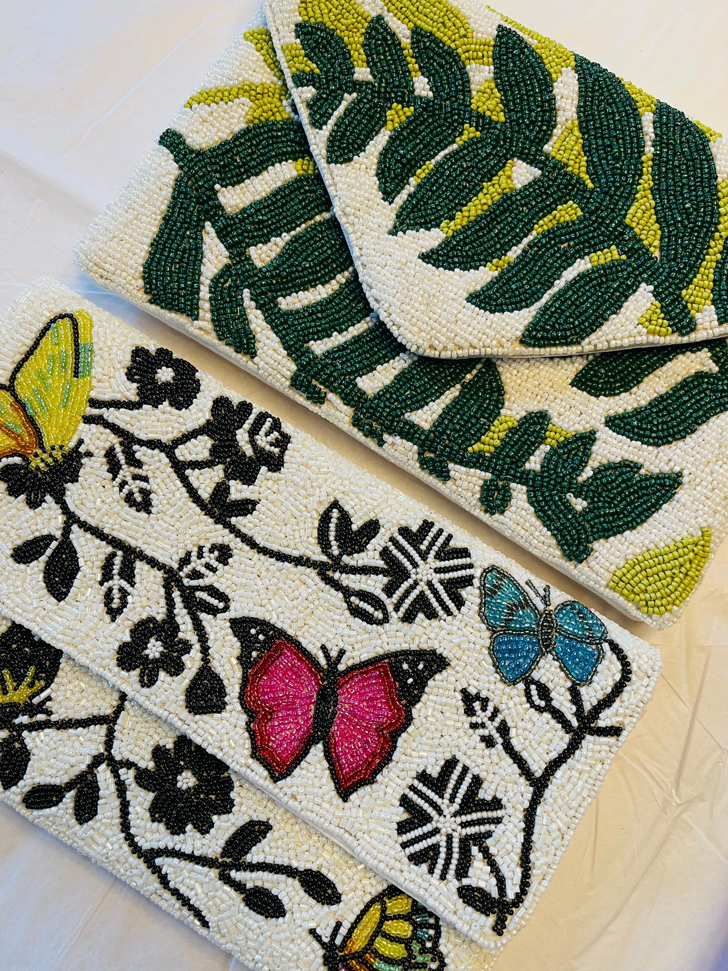 Leaf Pattern Handmade Beaded Clutch